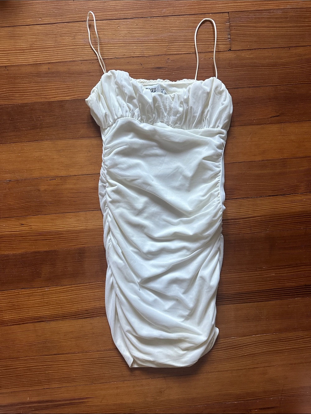 Princess Polly White Ruched Spaghetti Strap Mini Dress